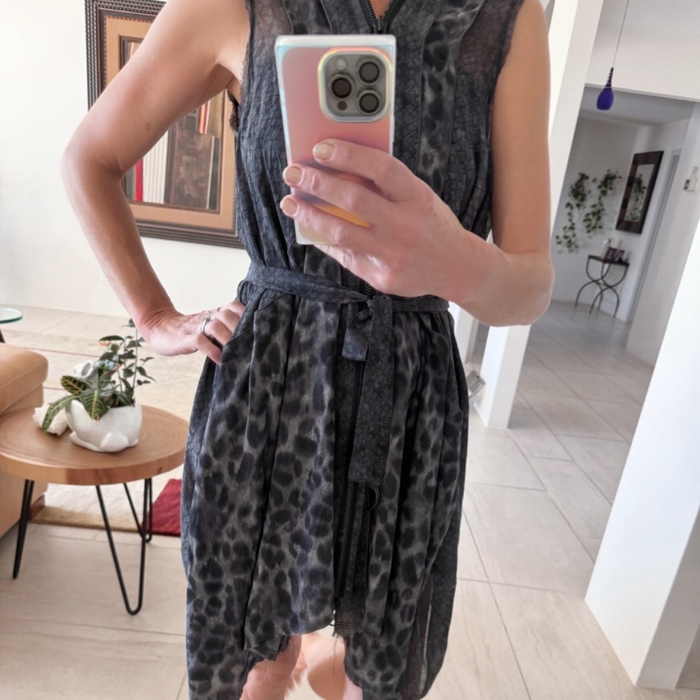 AllSaints Dress | Tunic Animal Print Silk Zip Sleeveless Draped Size US 6